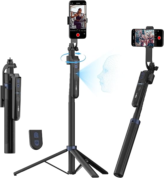 USKEYVISION 70" Auto Face Tracking Phone Tripod for iPhone w/Remote UTK-01 | For iPhone & Android, 360 Rotation, No App Needed, Remote Control, Gesture Control, Extendable Selfie Stick,1/4"Screw Mount