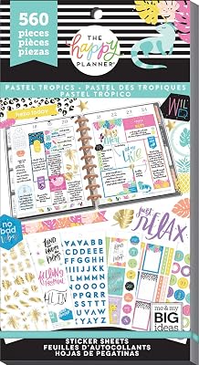 me & my BIG ideas Sticker Value Pack - The Happy Planner Scrapbooking Supplies - 30 Sheets of Stickers - Pastel Tropics Theme - Multi-Color Stickers - Great for Projects & Albums - 560 Stickers Total