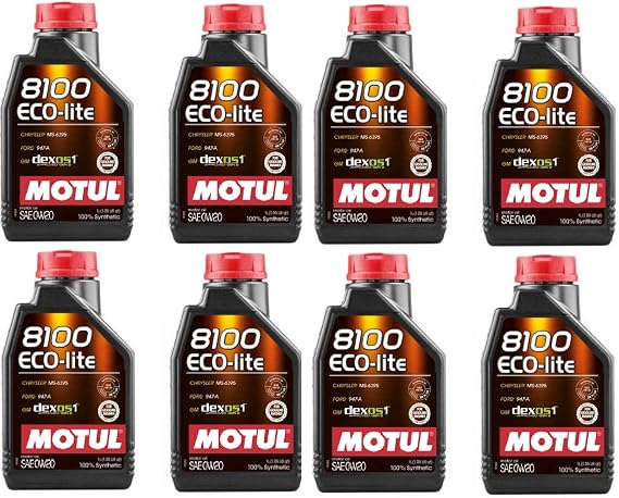 Motul 108534 Set of 8 8100 ECO-lite 0W-20 Motor Oil 1-Liter Bottles