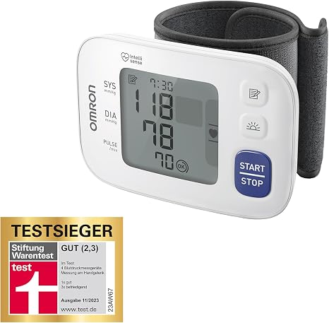 OMRON RS4 Automatic Wrist Blood Pressure Monitor Test Winner Stiftung Warentest 11/2023 clinically validated with memory positioning sensor for accurate measurement Cuff seat control
