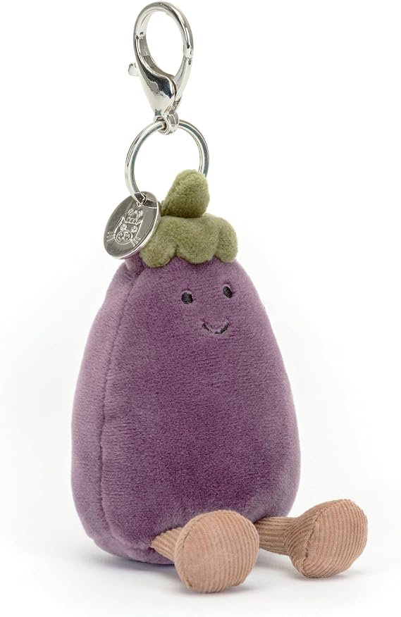 Jellycat Vivacious Eggplant Bag Charm, 2.5 inches | Food and Drink Plush Keychain | Great Gift Idea