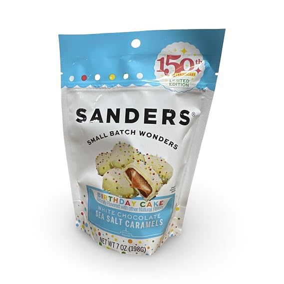 Sanders White Chocolate Birthday Cake Sea Salt Caramels, 7 Ounce, 6 Per Case