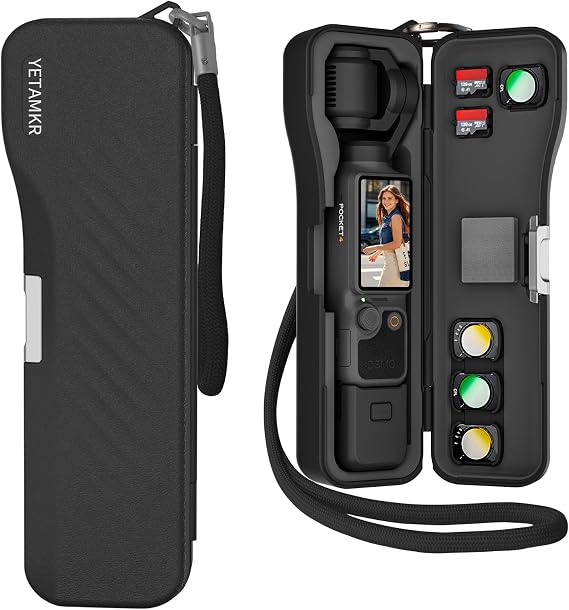DJI Osmo Pocket 4/3 Xtra Museカメラアクセサリー用ポータブルハードケース | 硬質PCストレージケース、ポータブルプレミアム保護カバー。磁気CPL NDフィルタースロット4つとメモリーカード収納スロット2つ付き。