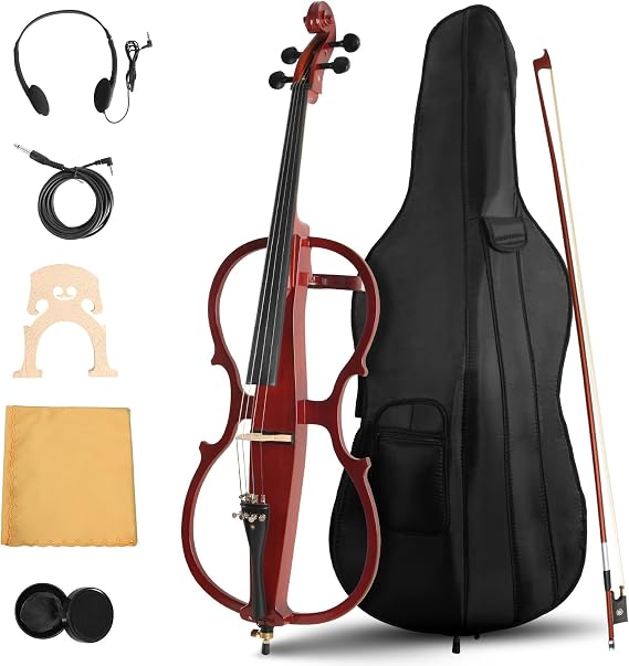 Electric Cello, 4/4 Full Size Silent Cello with Headphone Jack & Carry Bag, Professional Cello for Beginners/Adults