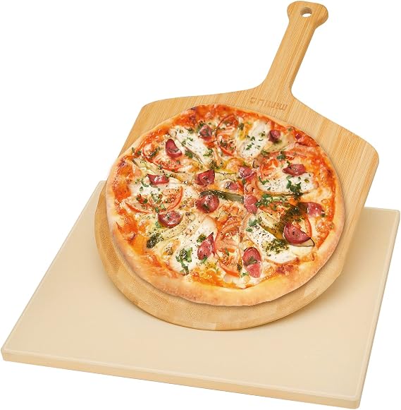 Mimiuo 12"x15" Pizza Stone and Wood Peel Set for Oven Grill & BBQ