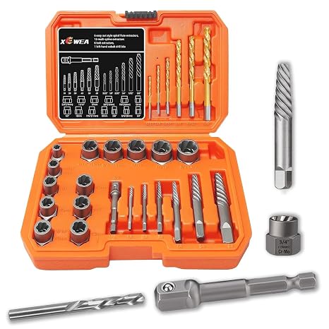 XEWEA 26PCS Screw & Bolt Socket Extractor with Left Drill Bit Set | Impact Easy Out Tools Stripped Screw Remover EZ Out Set for Damaged, Frozen, Rusted, Bolts, Nuts, Screws, Studs