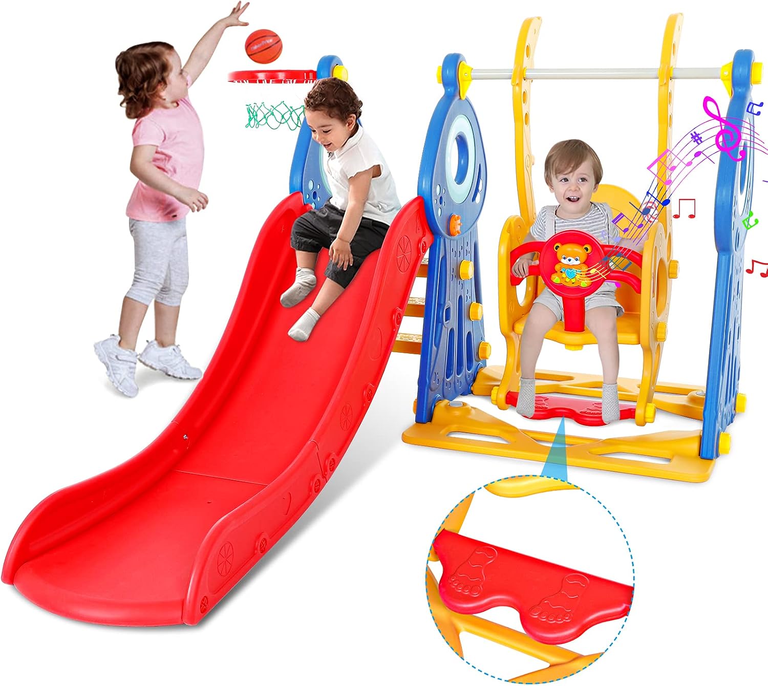 Naice Toddler Slide Swing Set, Heightened Guardrail, Sturdy Frame with Basketball Hoop, 4 in 1 Kids Climber Indoor Kids Swing Slide for Boys Girls, Outdoor Playset Toddler Swing, Baby Kids Toy Gift