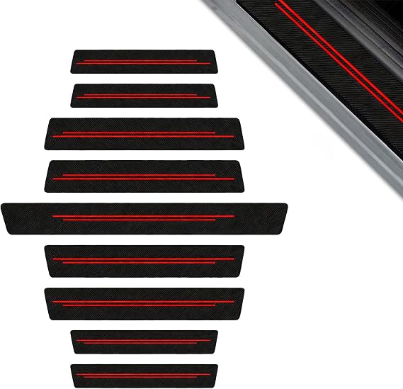 9 PCS Carbon Fiber Car Door Sill Protector for VinFast VF6 2025 -, Waterproof Rear Bumper Protective Film, Door Sill Strip, Car Kick Plates,Red