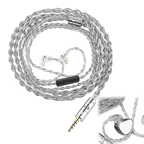 IEM Cable Recessed 2 Pin, 1.2m SPC in Ear Monitor Cables, 4-Strand 336 Core Silver Plated Earphone Cables, IEM Cable 2 Pin for fits for KZ and CCA earbuds with QDC connector