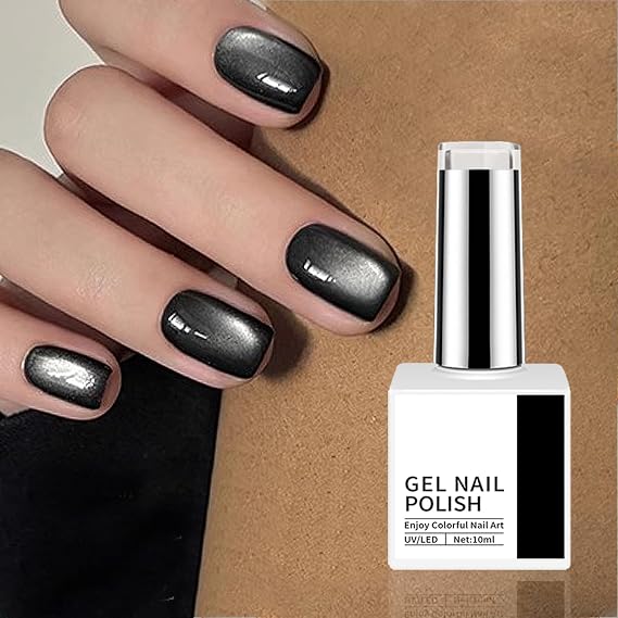 Cat Eye Gel Nail Polish, Black Glitter Holographic Nail Polish with Magnet Gel Nail Polish Nail Art Manicure Salon DIY Home
