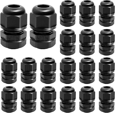 Cable Gland Waterproof,LISTENJIALE 20Pcs 38 Nylon NPT Adjustable 5-10mm Waterproof Cable Gland Joints with GasketsBlack