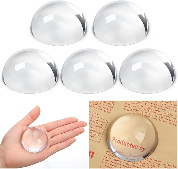 Briwooody 6 Pcs Crystal Dome Magnifier Paperweights Glass Paperweight Reading Magnifying Glass Clear Optical Half Ball Lens for Office Desk Home Gift (1.97 Inch)