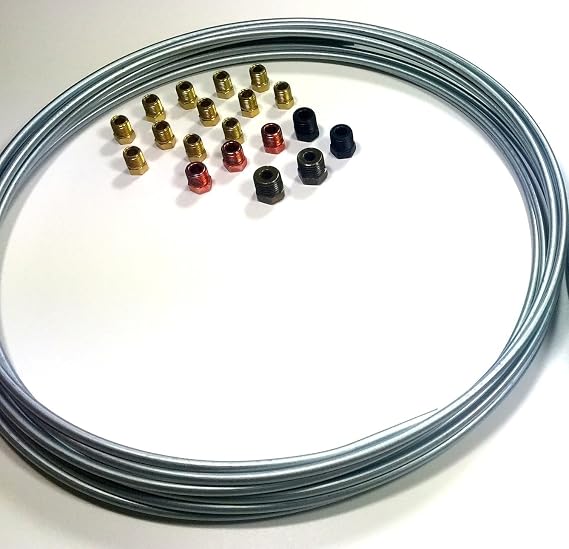 The Stop Shop 25 ft 3/16 Brake Line Kit - Steel Roll WITH Fittings