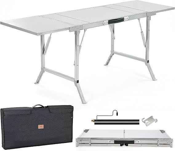 Folding Table IGT Camping Table, Portable Outdoor IGT Cook System, Stainless Steel Camp Table with Carry Bag for Car Camping Picnic RV Trip Patio Backyard BBQ