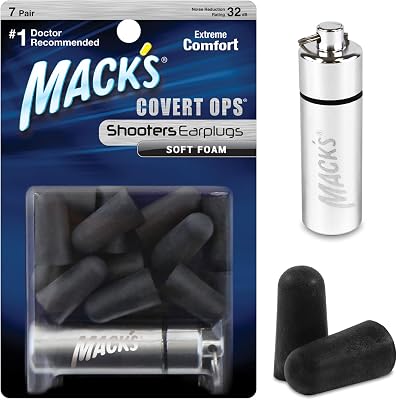 Macks Covert Ops Soft Foam Shooting Ear Plugs, 7 Pair Plus Travel Case - 32 dB High NRR, 37dB SNR - Comfortable Earplugs for Hunting, Tactical, Target, Skeet and Trap Shooting
