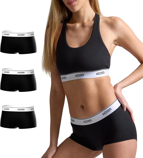 Woxer Womens Boxer Briefs Underwear Ultra Short Boyshorts Panties, Modal Fabric, Chafe-Free, Boxers for Sleep & Gym