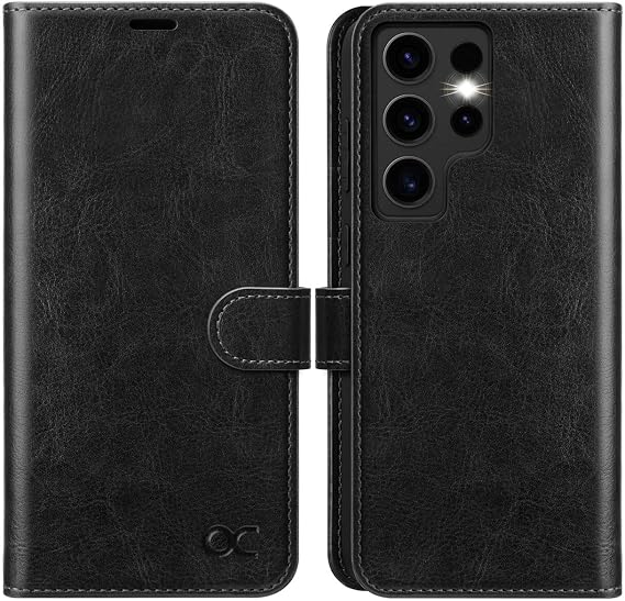 OCASE for Samsung Galaxy S24 Ultra Case, PU Leather Wallet, Black