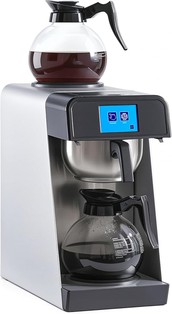 NUPANT 12-Cup Commercial Drip Coffee Maker 1.8L Auto Filling Pour Over Coffee Machine with 2 Glass Carafes, 2 Warmers, LCD Panel, Automatic Stainless Steel Coffee Brewer for Cofe Bar and Restaurant