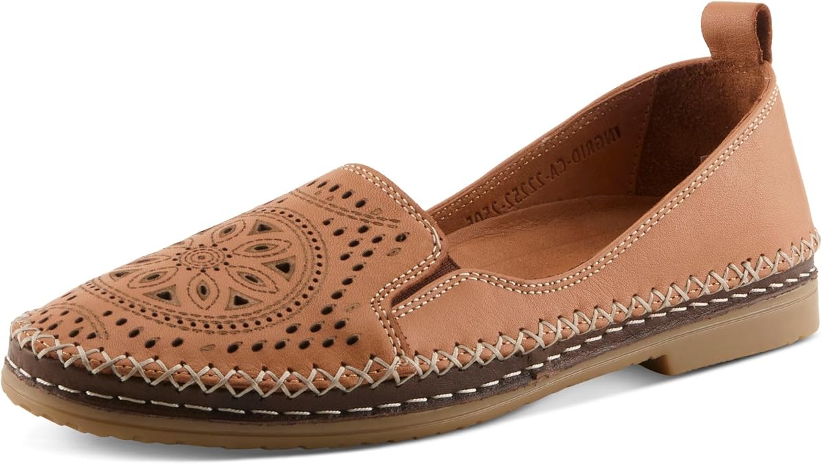 Spring Step Womens Ingrid Loafers Premium Leather Slip-On with Laser Cutout Design, Elastic Goring and Lightweight Flat Sole for Comfortable Stylish Wear