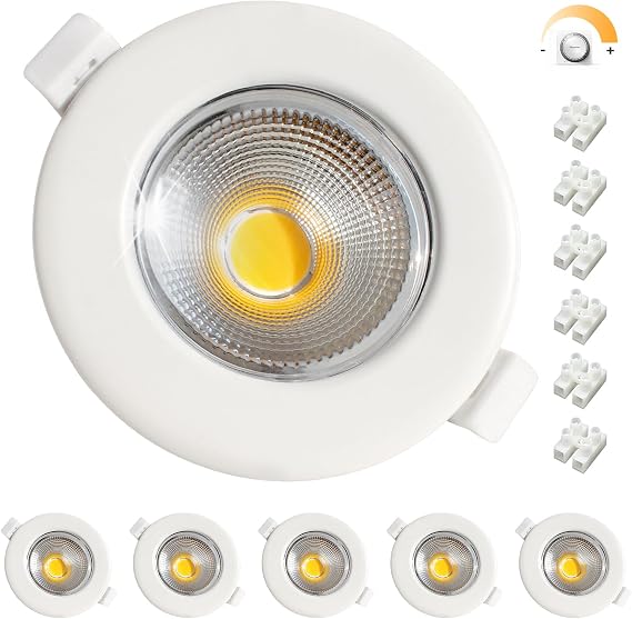 6X 7W Dimmable Downlights for Ceiling COB Ultra Slim IP44 5000K | Waterproof Recessed Ceiling Lights Round White 240V, 600lm LED Spot Light for Bedroom Bathroom,Cutout ø65-88mm [Energy Class F]
