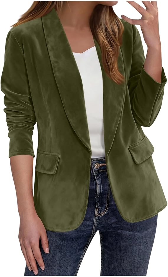 Women's Velvet Blazer Jackets Long Sleeve Shawl Collar Blazer Suits Vintage Office Work Outfits Open Front Cardigan