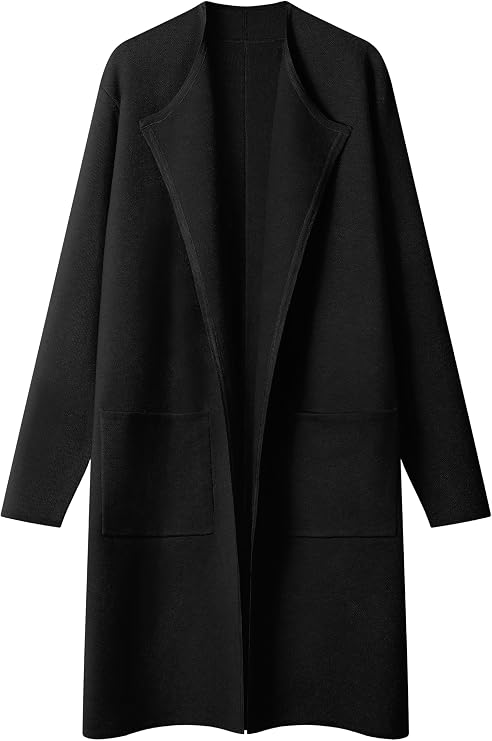 MEROKEETY Women's Open Front Coatigan Sweater Long Sleeve Casual Knit Lapel Cardigan Coat with Pockets
