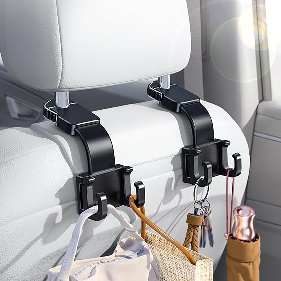 OATSBASF Adjustable Car Seat Headrest Hook, Folding Storage Headrest Hanger, Car Seat Holder Organizer for Purses, Bags, Cloths, Car Water Bottle Hooks Car Seat Assecories-1 Pack, G116, Black
