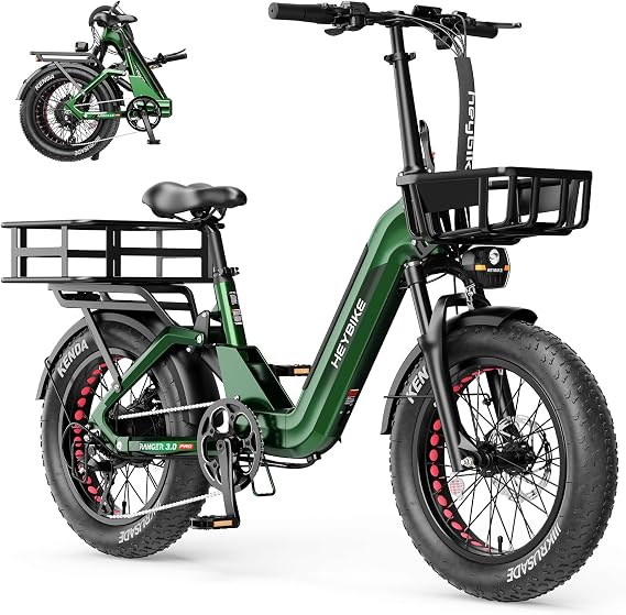 Heybike Ranger 3.0 Pro Adult Electric Bicycle, 1200W Peak Motor, 90Miles 28MPH, 720WH Removable Battery Folding Ebike,20''*4 Fat Tire, APP Control & Full Suspension, Hydraulic Brakes with Front Basket