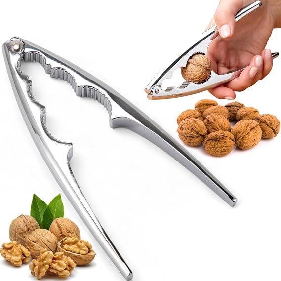 Metal Nutcracker, Walnut Cracker with Ergonomic Handle, Hazelnut Cracker, Nutcracker for Walnuts, Hazelnuts & All Nuts, Crab Cracker, Lobster Cracker, 17 cm, Silver