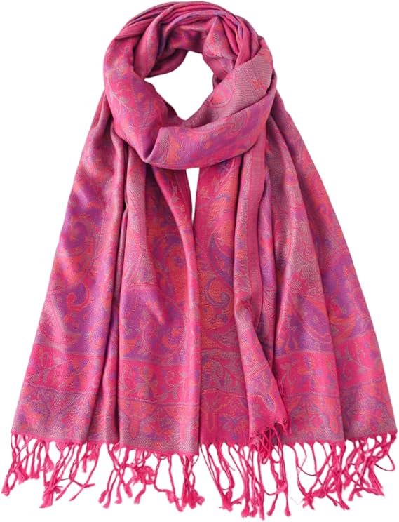 Pashmina Scarfs for Women-Ethnic Paisley Pashmina Shawls and Wraps Hijab Travel Scarf(Sy1-Hot Pink)