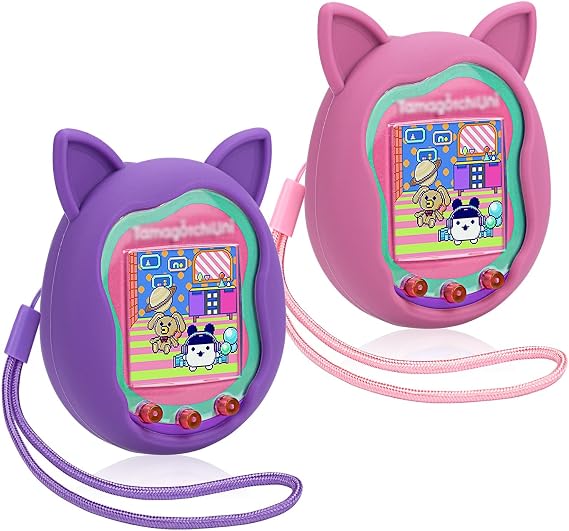 2pack Winceed Silicone Case for Tamagotchi Uni, Protective Cover for Tamagotchi Uni Protector Skin with Hand Strap (Pink+Purple)