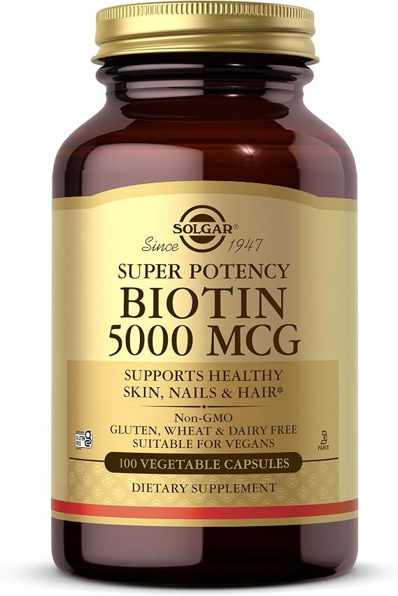 Solgar Biotin 5000 mcg, 100 Veg Caps - Promote Healthy Skin, Nails & Hair