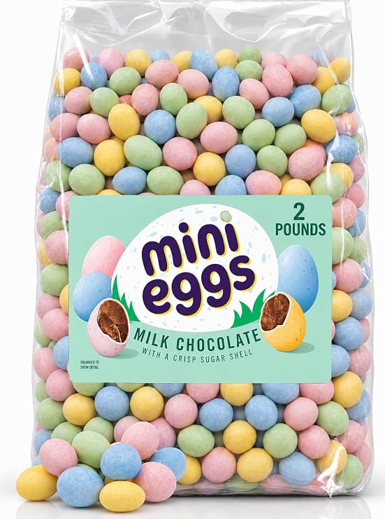 Mini Eggs Chocolate Candy, 2 Lbs Bulk, Candy Coated Milk Chocolate Eggs, Pastel Colored Chocolate Candy Balls, for Goodie Bag Stuffers and Snacking