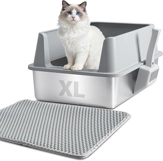 XL Stainless Steel Litter Box with Lid, Extra Large Cat Litter Box
