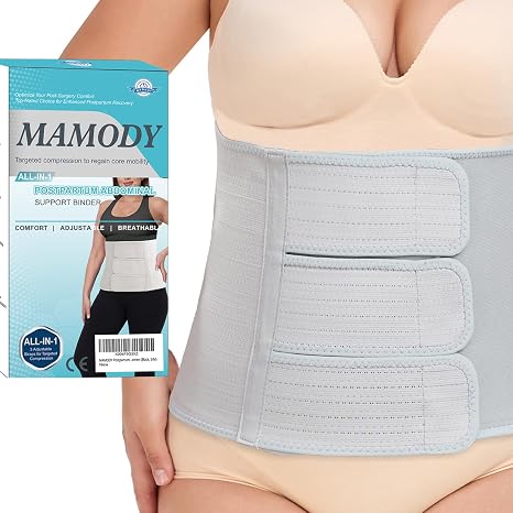 MAMODY Postpartum Recovery Belly Binder for C-Section & Natural Delivery | Adjustable Compression Wrap, Abdominal Support Belt for Women