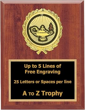 Trophies Lamp of Knowledge Plaque Trophy 6x8 Wood Academic Education Awards Free Engraving