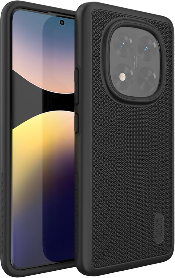 TUDIA DualShield Grip Designed for Xiaomi Redmi Note 14 Pro Plus 5G Case (2025), [MergeGrip] Military Grade Dual Layer Shockproof Slim Tough Heavy Duty Protective Phone Cover (Black, Basic)