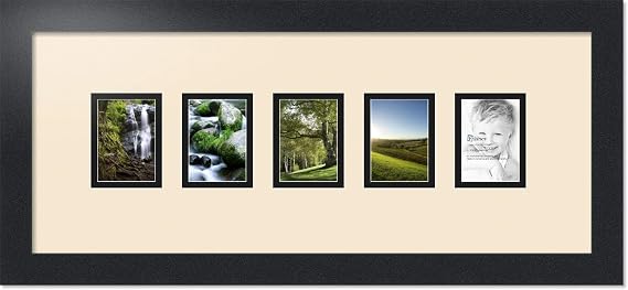 Art to Frames Double-Multimat-1261-825/89-FRBW26079 Collage Photo Frame Double Mat with 5-2.5x3.5 Openings and Satin Black Frame