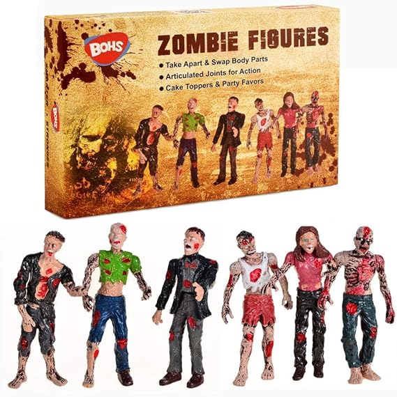 BOHS Zombie Action Figures, 6-Pack 4-Inch Monster Toys