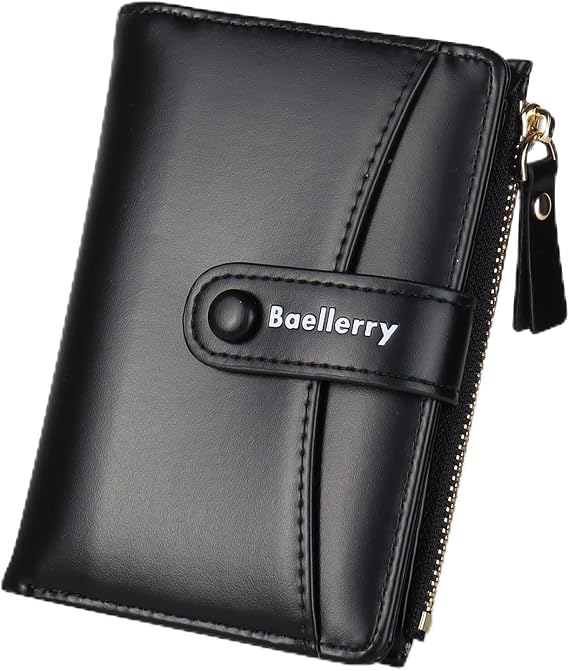 Women Leather Wallet RFID Blocking Small Bifold Zipper Pocket Wallet Card Case Purse with ID Window (Black)