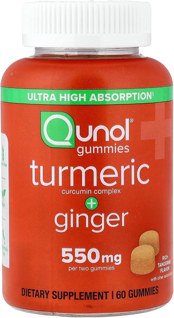 Qunol Turmeric Curcumin & Ginger Gummy, 550mg Enhanced Absorption 60ct