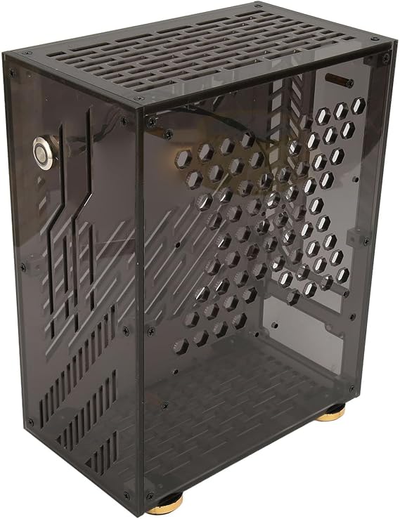 4.3L Mini ITX Case, Unique PC Case, ITX PC Gaming Case with Excellent Airflow, Clear Acrylic Panel, 360 Degree Cooling, Cushioning Foot Pads, for Flex 1U Power, 2.5in SSD (Black)