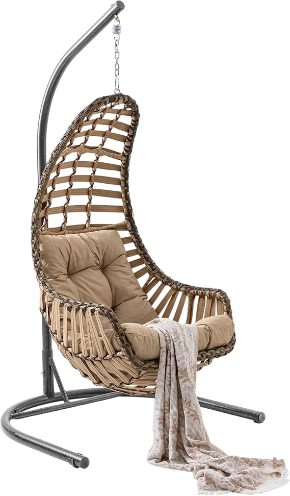 Datça Tekli Rattan Bahçe Balkon Salıncağı Açık Kahve