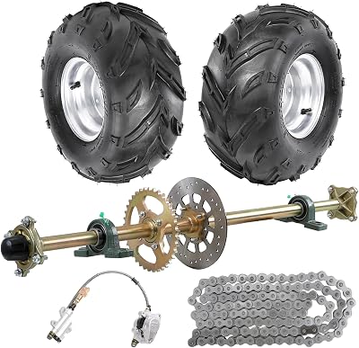 Comprehensive 44-Inch Rear Axle Kit for ATVs, Go Karts, and Golf Carts - Includes Wheels, Brakes, and Chain Sprocket