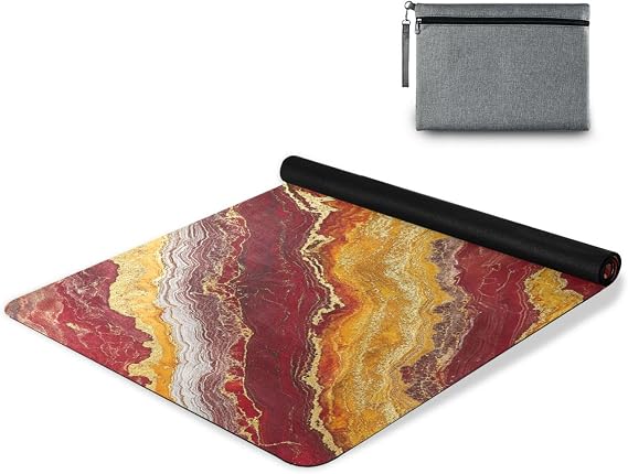 Red and Gold Marble Texture non toxic yoga mat chemical free For hot yoga printed, natural rubber non slip, with yoga bag for mat tapete para ejercicio 71x26 inches 1 MM