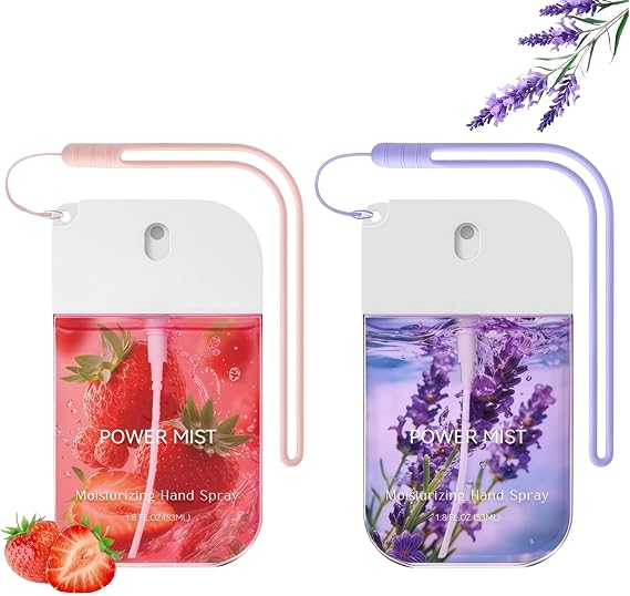 2PCS Mist Hydrating Hand Sani/tizer Spray,Mini Travel Size Pocket Hand Sani/tizer with Strawberry & Lavender Flavor,Portable H/and Saniti/ser Spray,Power Mist H/and Sa/nitizer for On-The-Go Cleansing