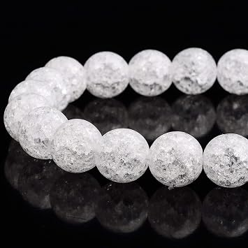 RUBYCA Natural AAA Grade White Clear Quartz Crystal Crackle Round Beads Jewelry Making 1 Strand 4mm