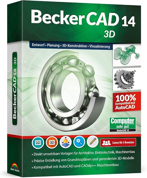 BeckerCAD 14 3D - Professionelle 2D und 3D Konstruktion Architektur Maschinenbau Elektrotechnik Schiffsbau usw. 3D CAD Programm kompatibel mit Windows 11 10 8.1 7