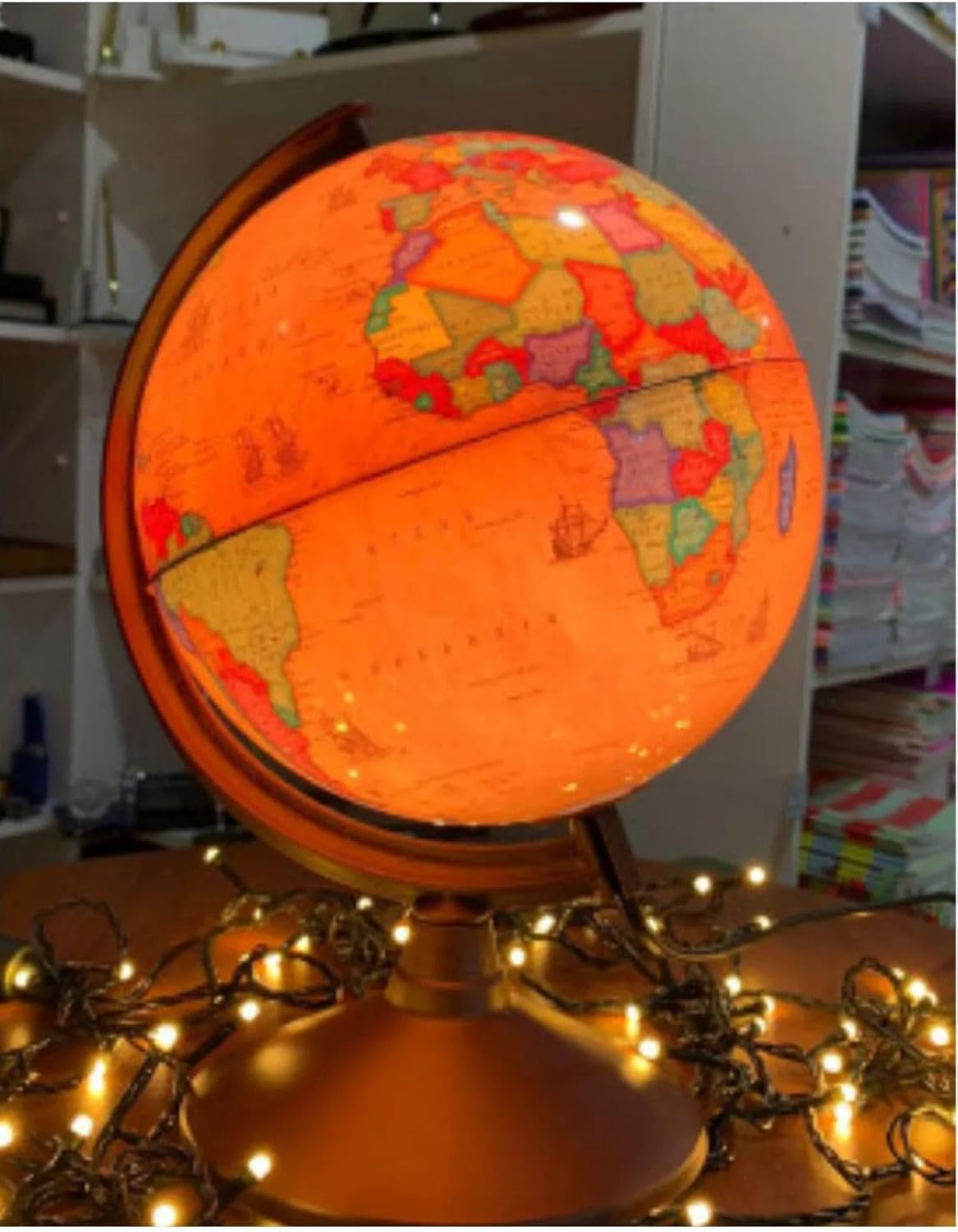 Lrs Store World Globe - Illuminated - Earth Antique-Political Decorative Educational Location Globe Ancient, 20 cm