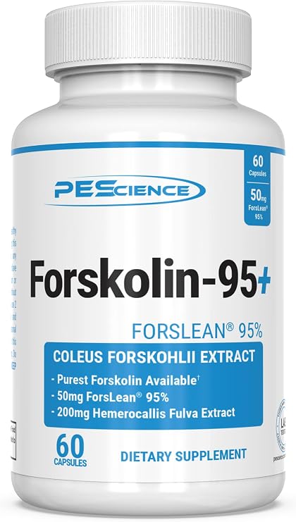 PEScience Forskolin-95+, Coleus Forskohlii Extract, 50mg, 60 Capsules | 95% Pure Forskolin, Coleus Forskohlii Extract with Hemerocallis Fulva Extract, Patented ForsLean